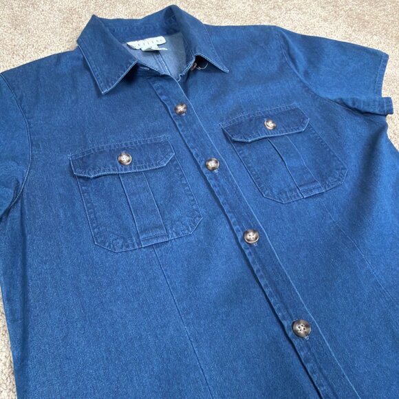 Talbots Petites Maxi Dress Women 10P Blue Denim Button Front Country Prairie Vtg - Picture 5 of 8